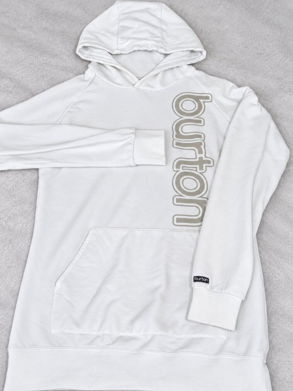 Burton Men's S White Pullover Hoodie Vertical Logo Snowboard Skate